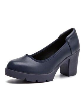 Women's Low Block Heel Pumps Faux Leather Work Office Shoes Round Toe Pumps